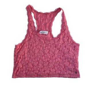 Abercrombie & Fitch Floral Lace Racerback Crop Top Sz L Pink Y2K Coquette Cami